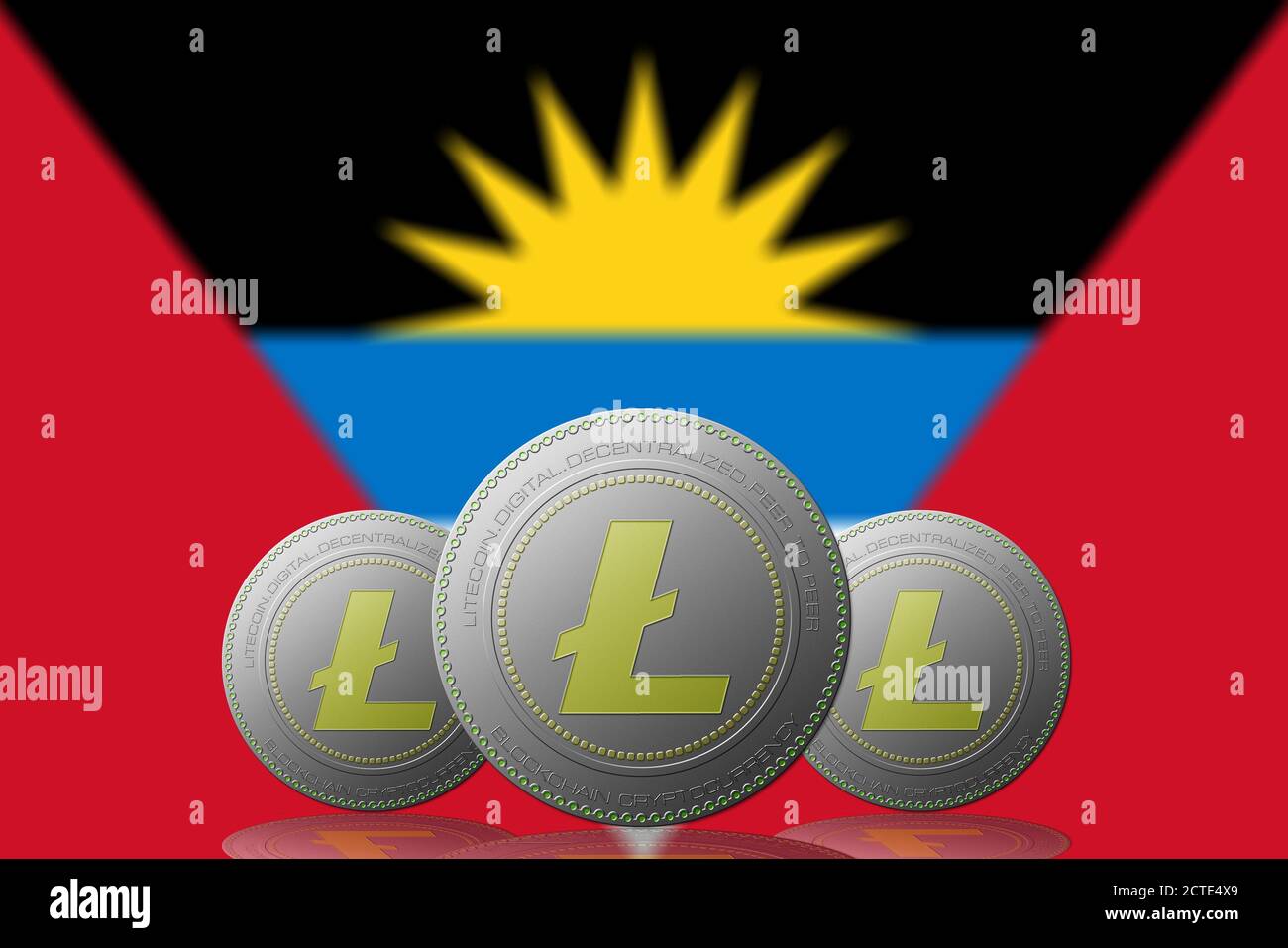 3D ILLUSTRATION Three LITECOIN cryptocurrency with Antigua y Barbuda flag  on background Stock Photo - Alamy