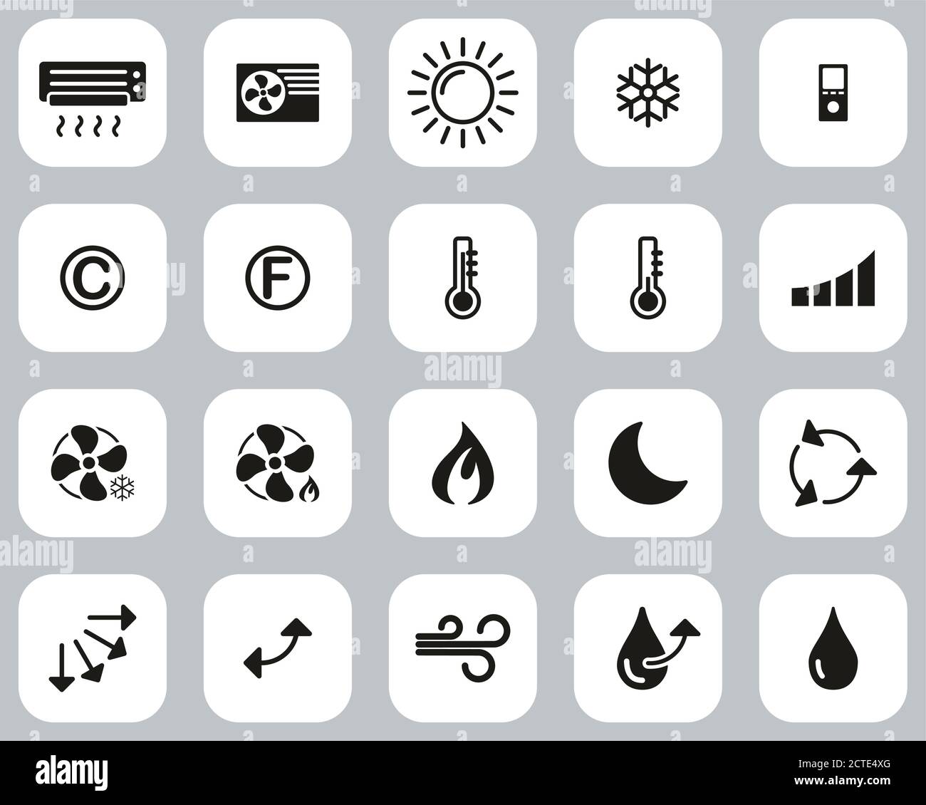 Air Conditioning Icons Black & White Flat Design Set Big Stock Vector