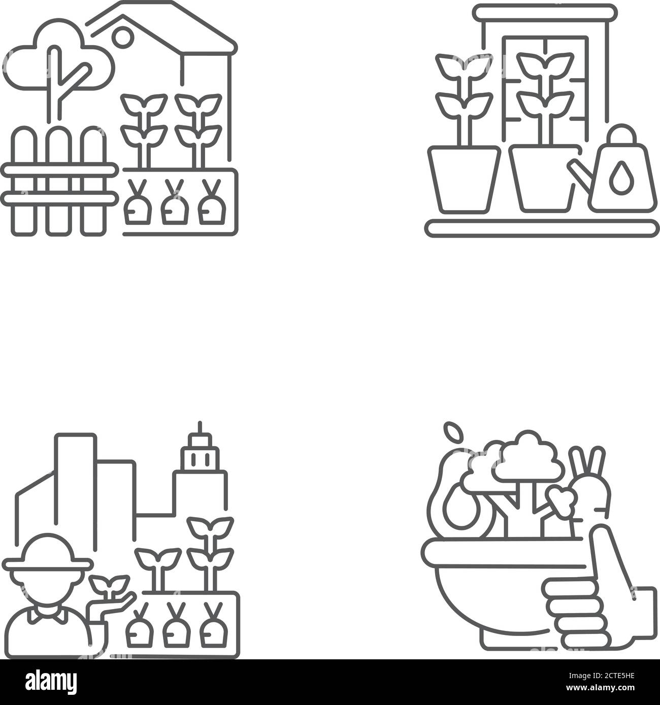 Hobby farming linear icons set Stock Vector