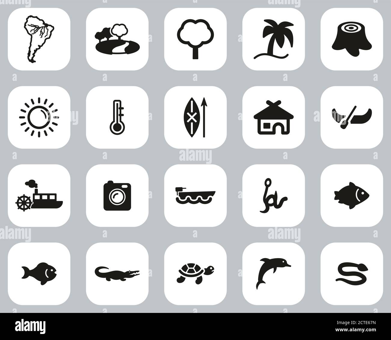 Amazon Rainforest Icons Black White Flat Design Set Big Stock Vector Image Art Alamy