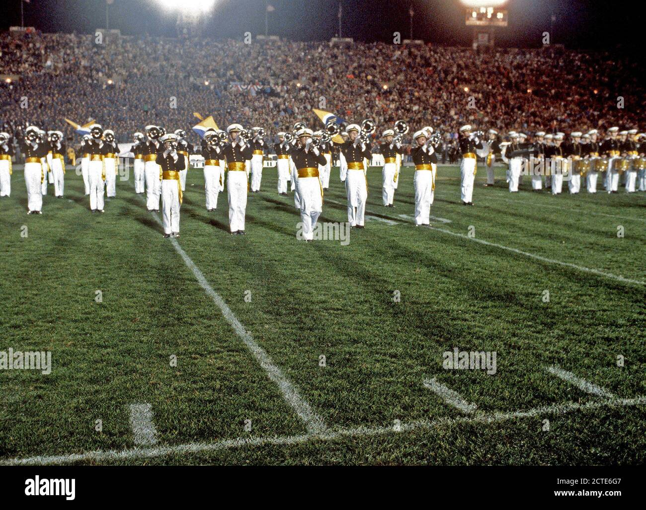 1977 the united states naval academy marching band performs during