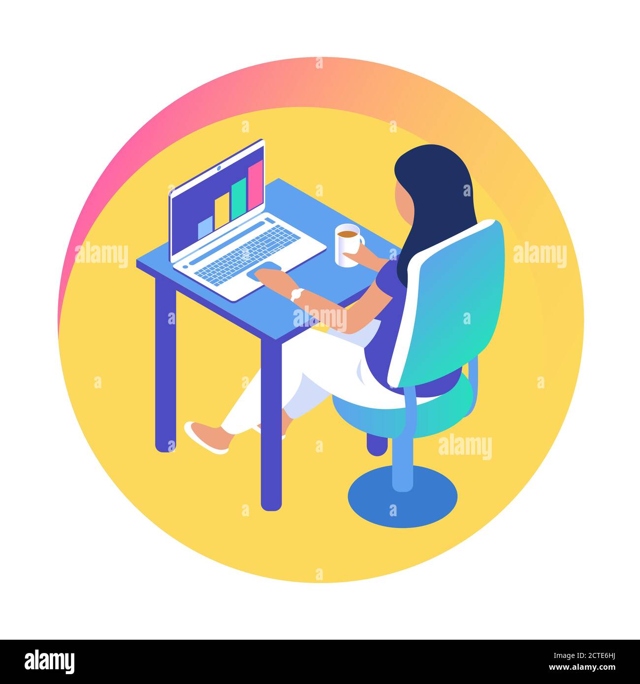 Modern girl works in the office at a laptop Stock Vector Image & Art