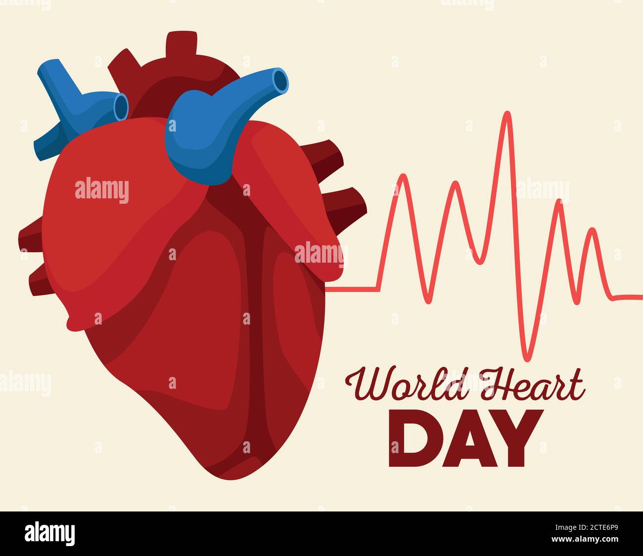 world heart day lettering with organ with cardiology pulse line vector ...
