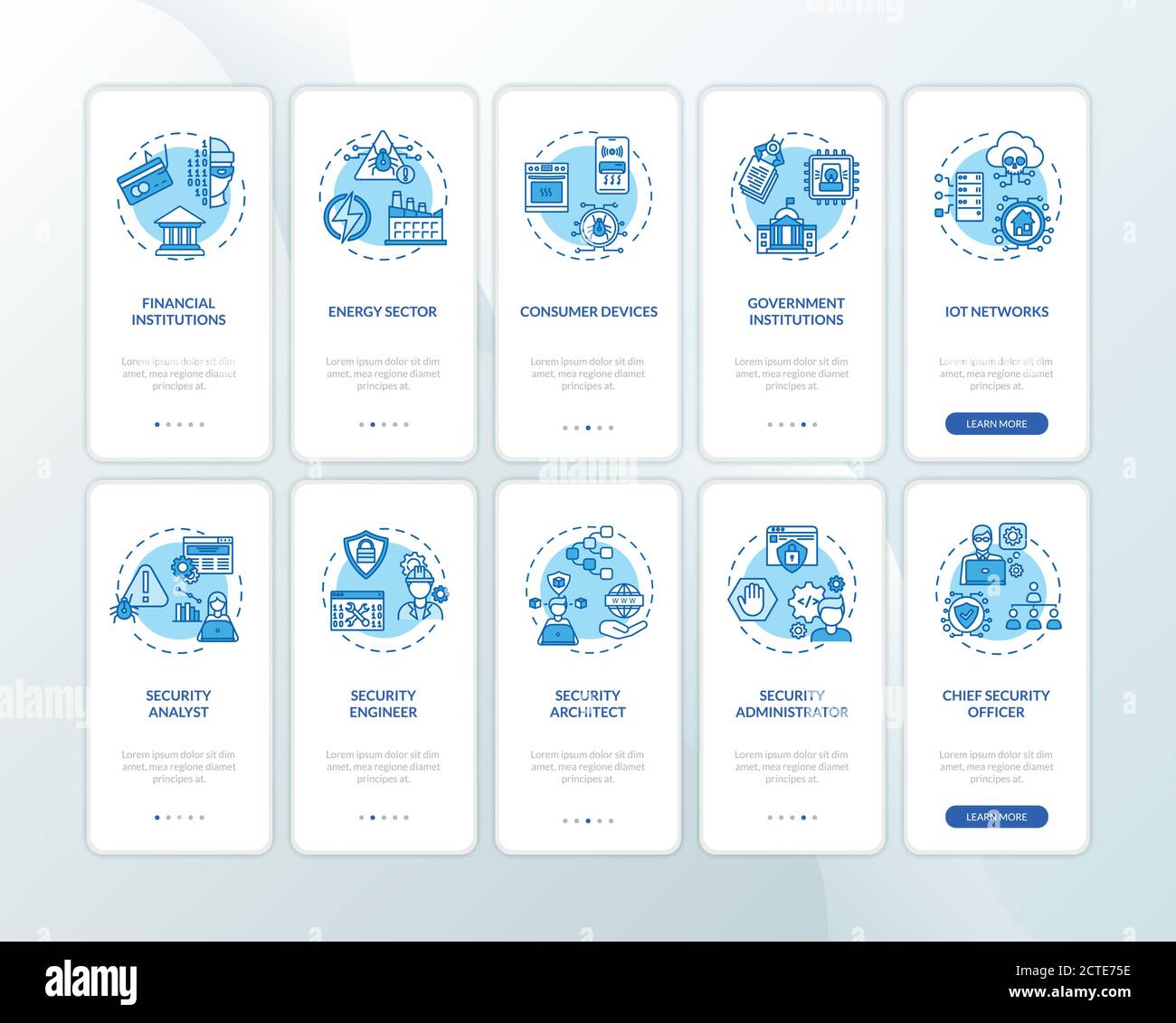 Computer security onboarding mobile app page screen with concepts set ...