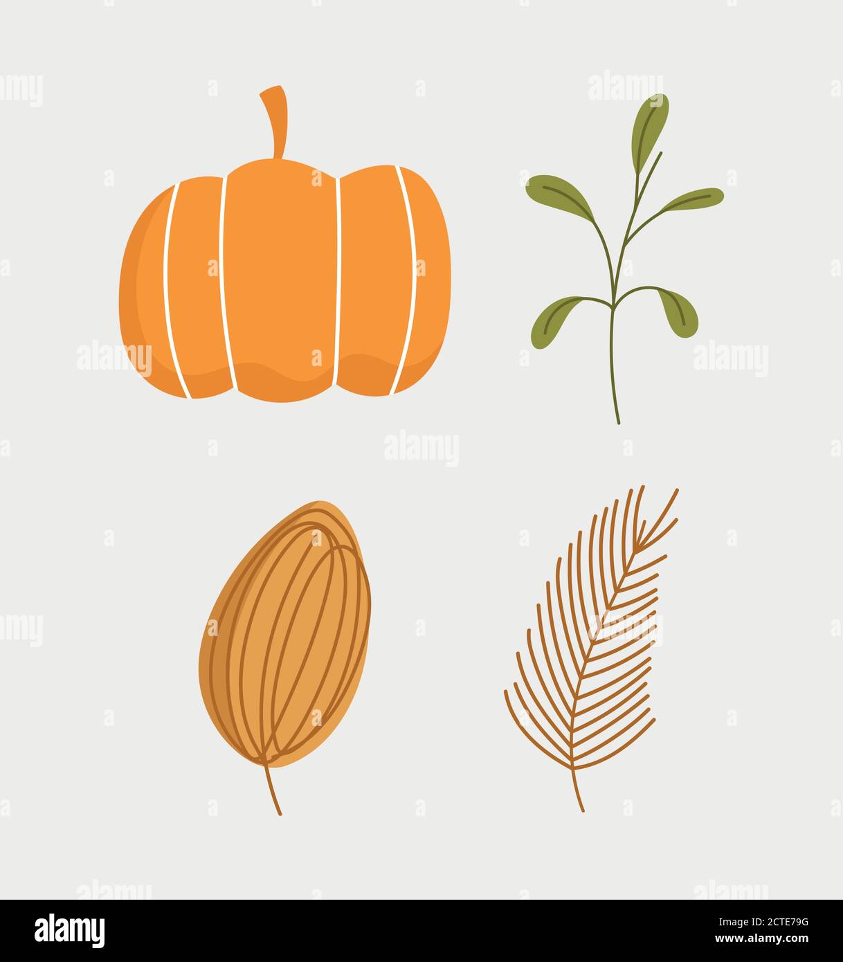 autumn pumpkin branch leaf foliage nature icons vector illustration ...