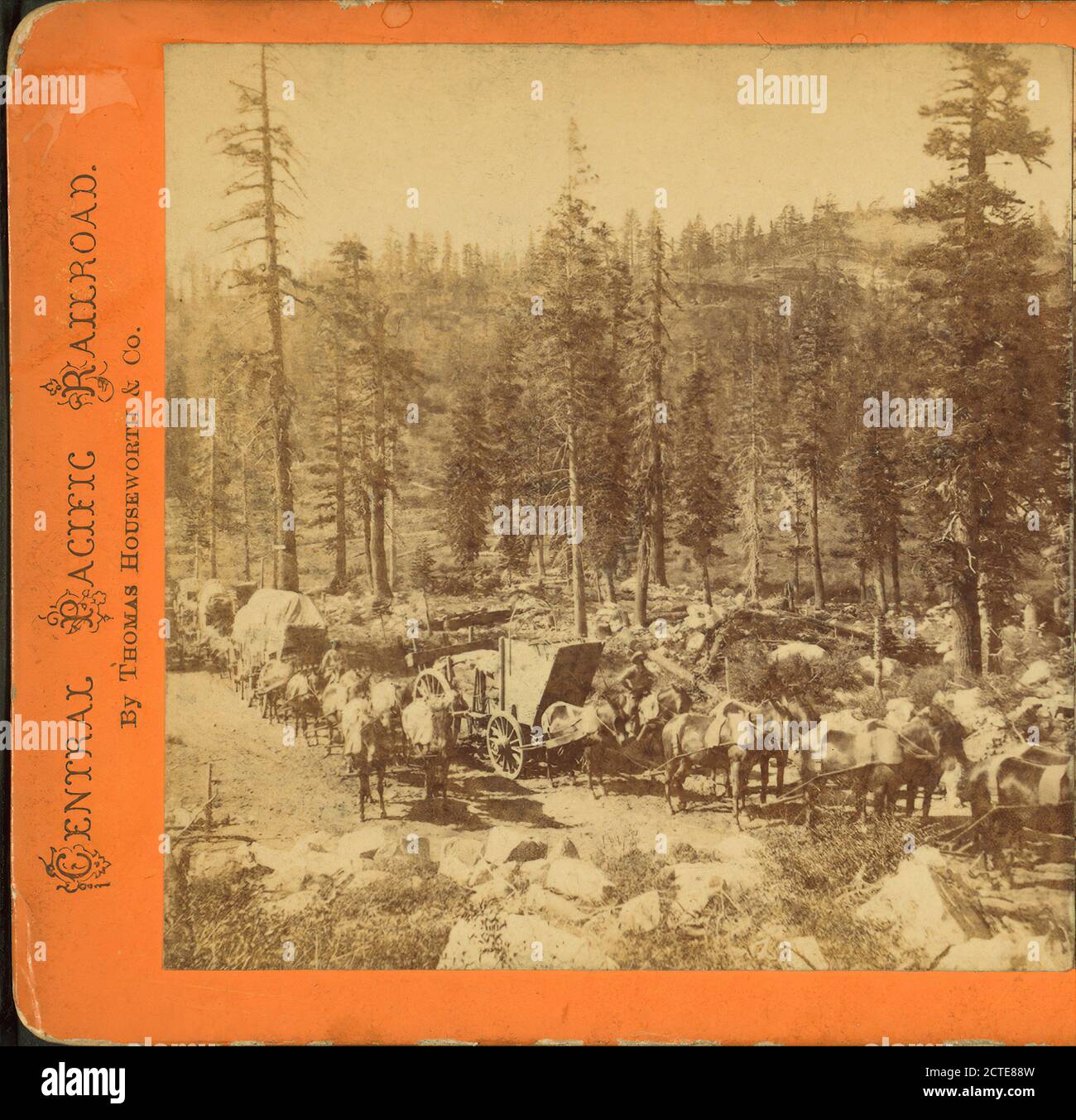 Teams on the summit, Dutch Flat and Donner Lake Wagon Road, Placer County., Thomas Houseworth & Co., Central Pacific Railroad Company, California Stock Photo