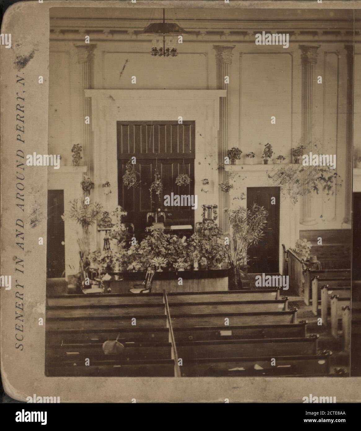 The Pulpit rostrum, as seen Aug. 30, 1881, in the First Baptist Church of Perry, during the Ordination of Rev. B.S. Terry., Crocker, M. N. (1827-1927), 1858?-1891, New York (State Stock Photo