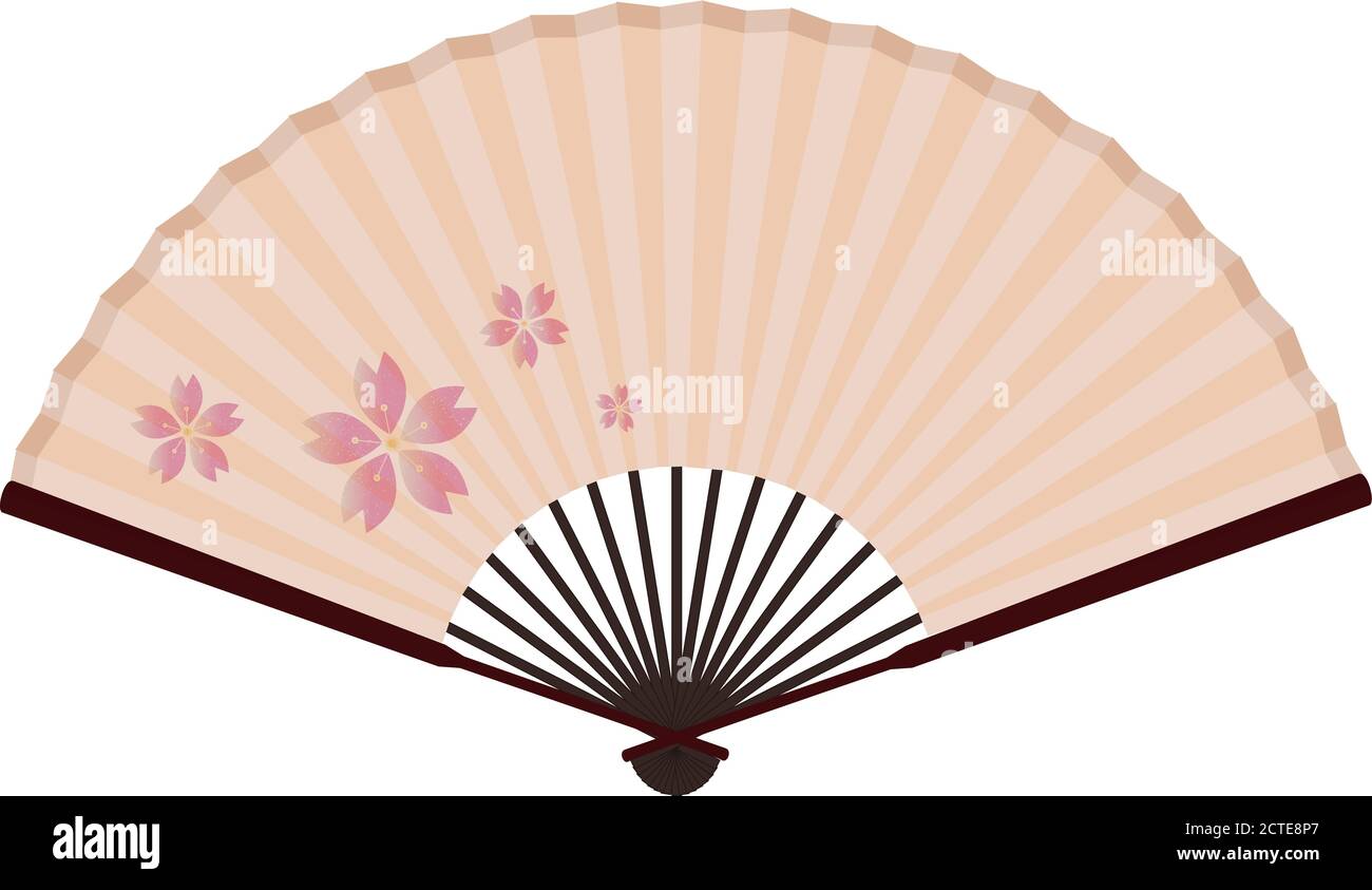 Ancient Traditional Asian Fan with Sakura On It Stock Vector