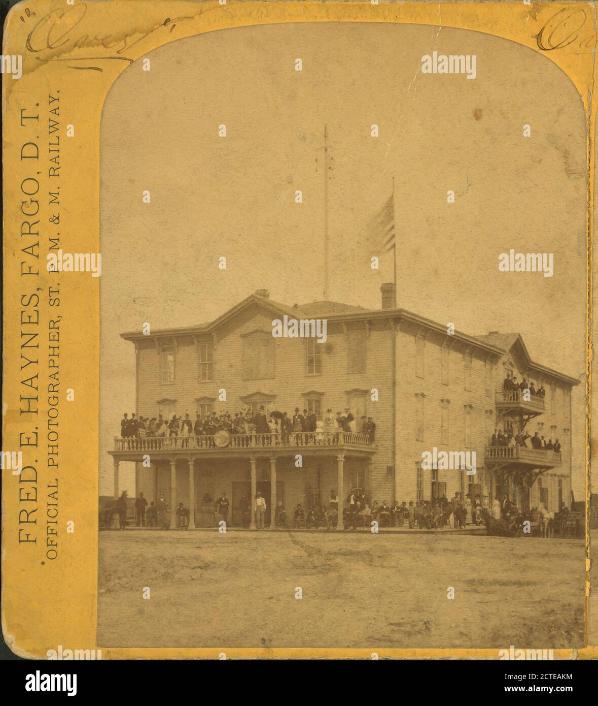The Grand Central Hotel at Hope, D.T. Dakota Territory, the end of the Manatoba Manitoba west branch in August 1882. About 70 miles from Larimore south-west., Haynes, F. Jay (Frank Jay) (1853-1921), Haynes, Fred. E. (Frederick E.) (b. 1861), 1882, North Dakota, Hope (N.D Stock Photo