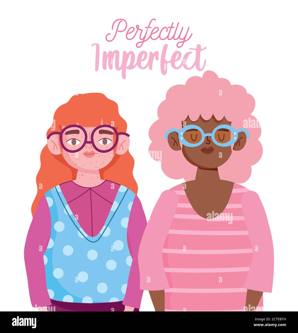 perfectly imperfect, cartoon women portrait characters together vector ...