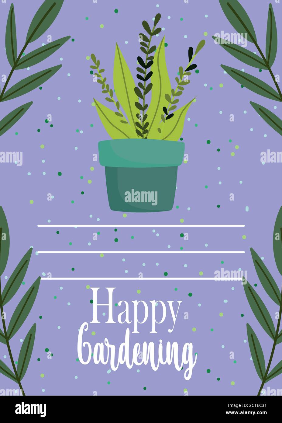 happy gardening, plant in pot leaves foliage card design vector ...