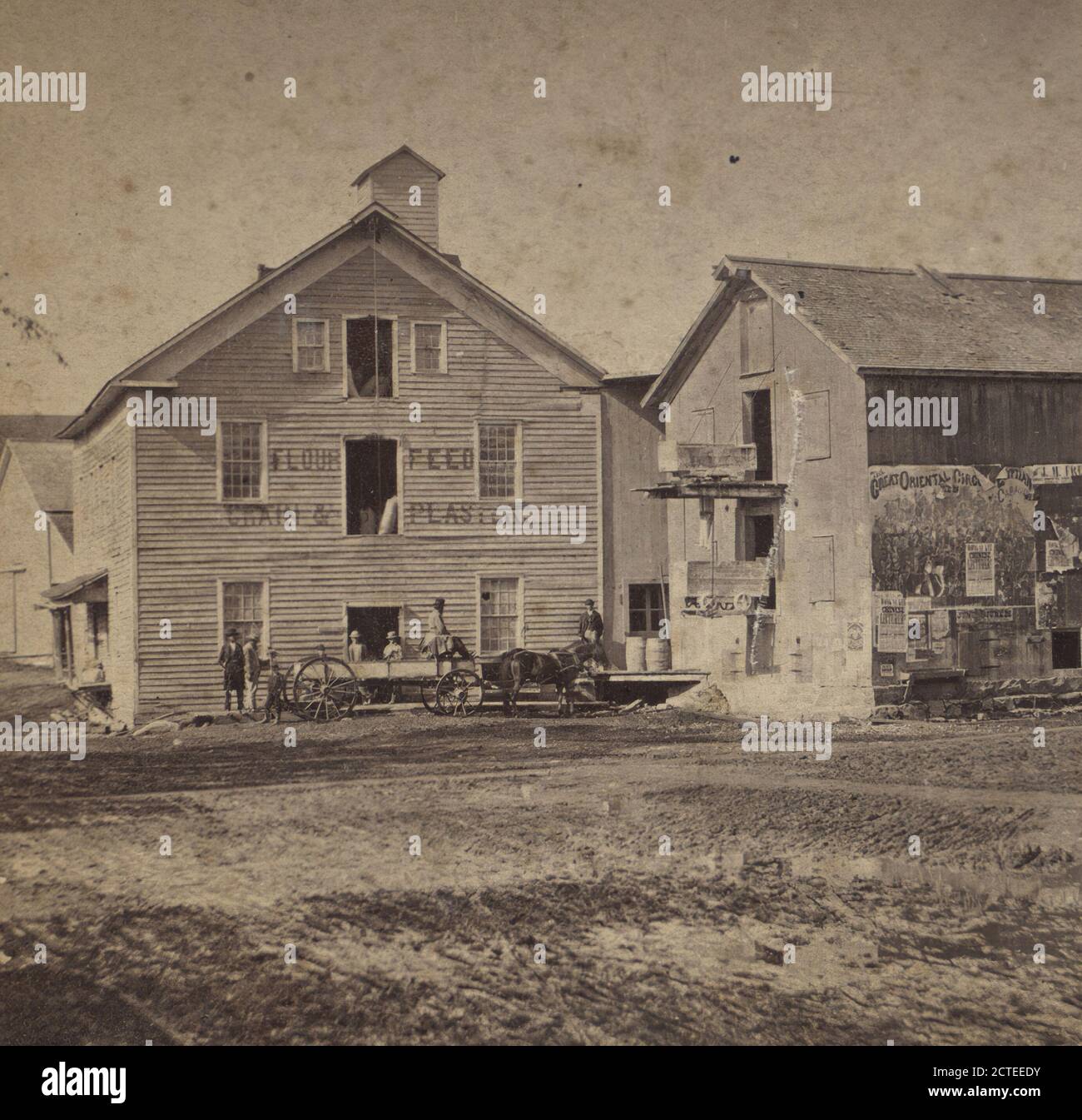Flour, feed, grain and plaster mill., New York (State Stock Photo Alamy