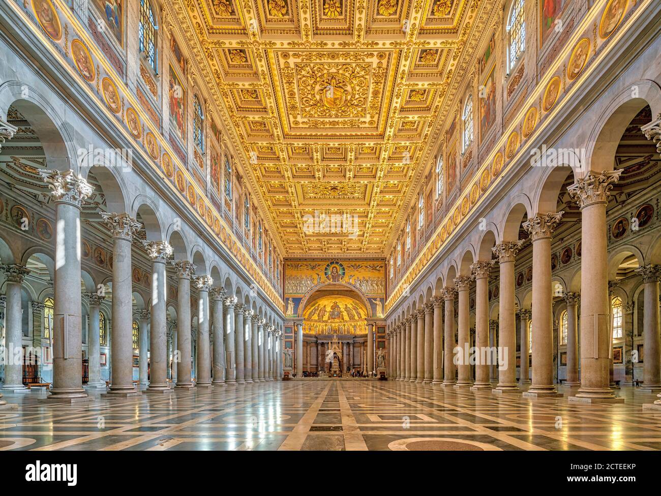 Basilica of Saint Paul outside the Walls, San Paolo fuori le Mura, St Paul's outside the Walls, interior. One of four Papal Basilicas in Rome Italy. Stock Photo