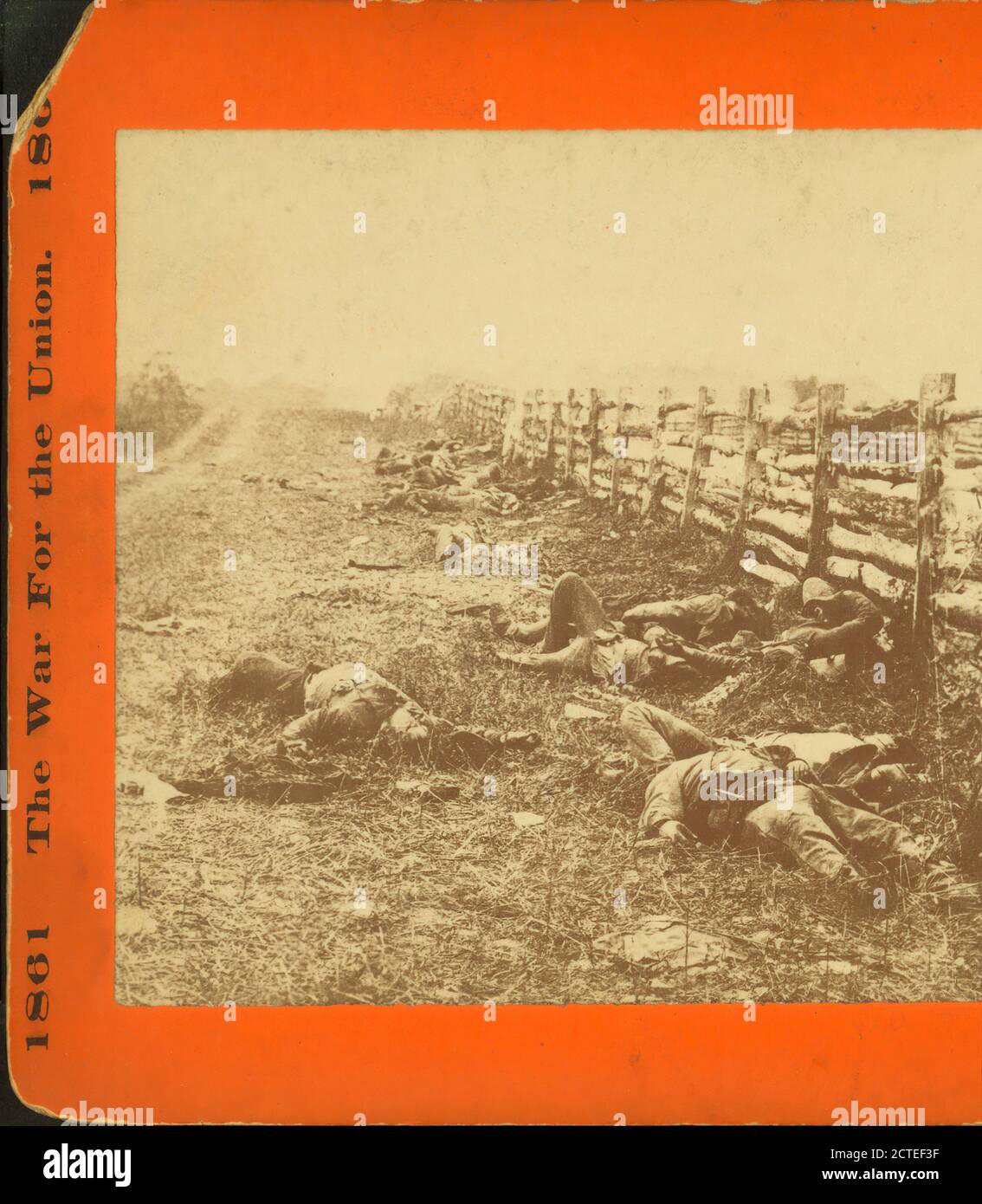 On the Antietam battlefield. View of dead soldiers beside the fence on the west side of Hagerstown Road., Taylor & Huntington, 1861, United States Stock Photo