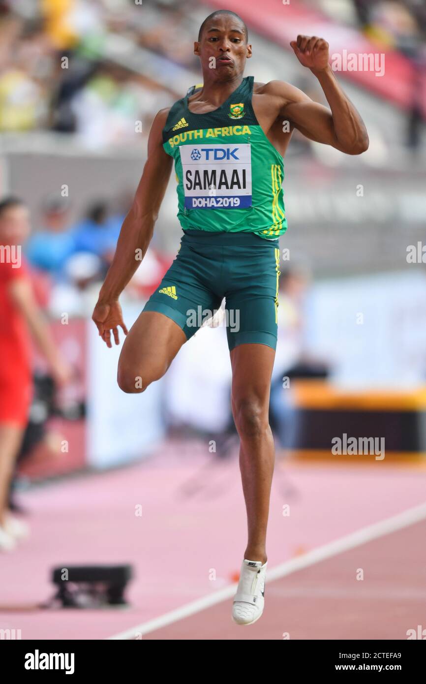 Ruswahl Samaai (South Africa). Long Jump Men. IAAF World Athletics Championships, Doha 2019 Stock Photo