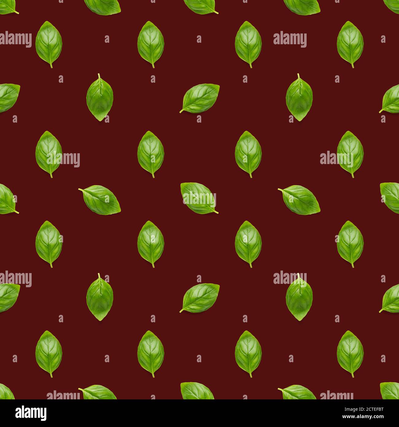 Italian Basil leaf herb seamless pattern on red background, Creative ...