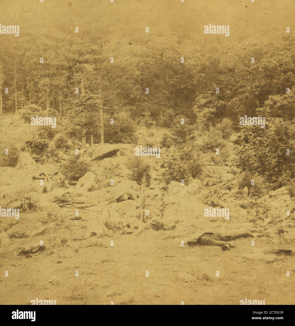Slaughter Pen on left wing at Battle of Gettysburg., Gardner, Alexander (1821-1882), 1862, United States Stock Photo