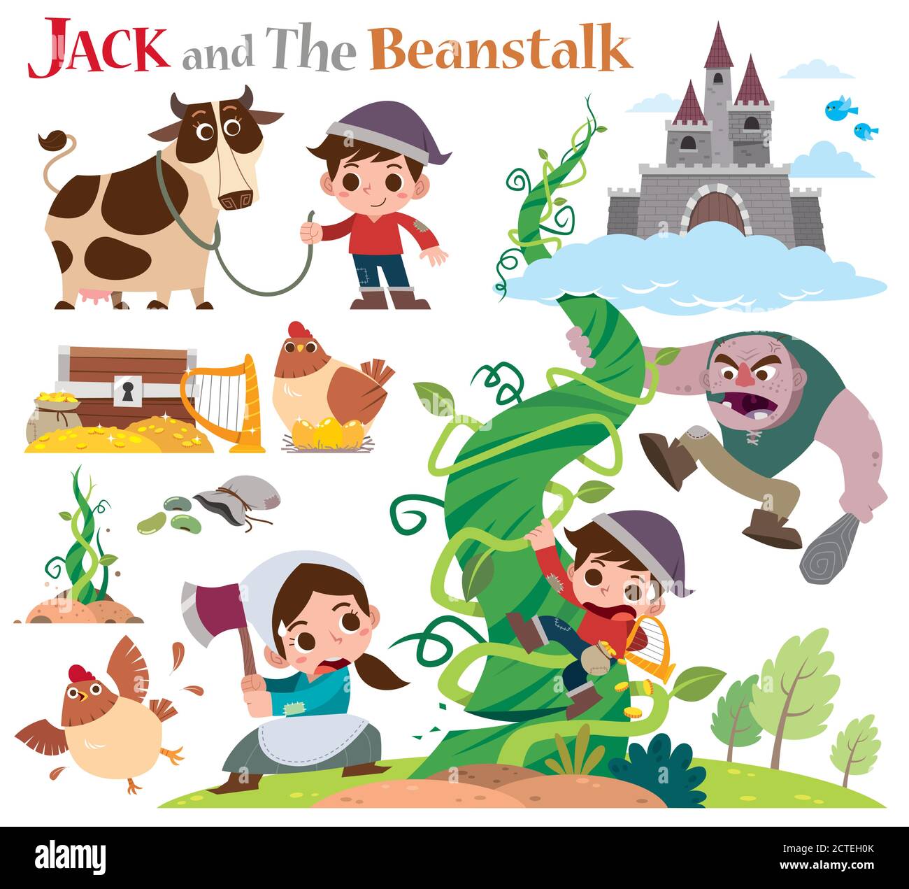 Jack and the Beanstalk - Clip Art, Line Drawings for Fairy Tale