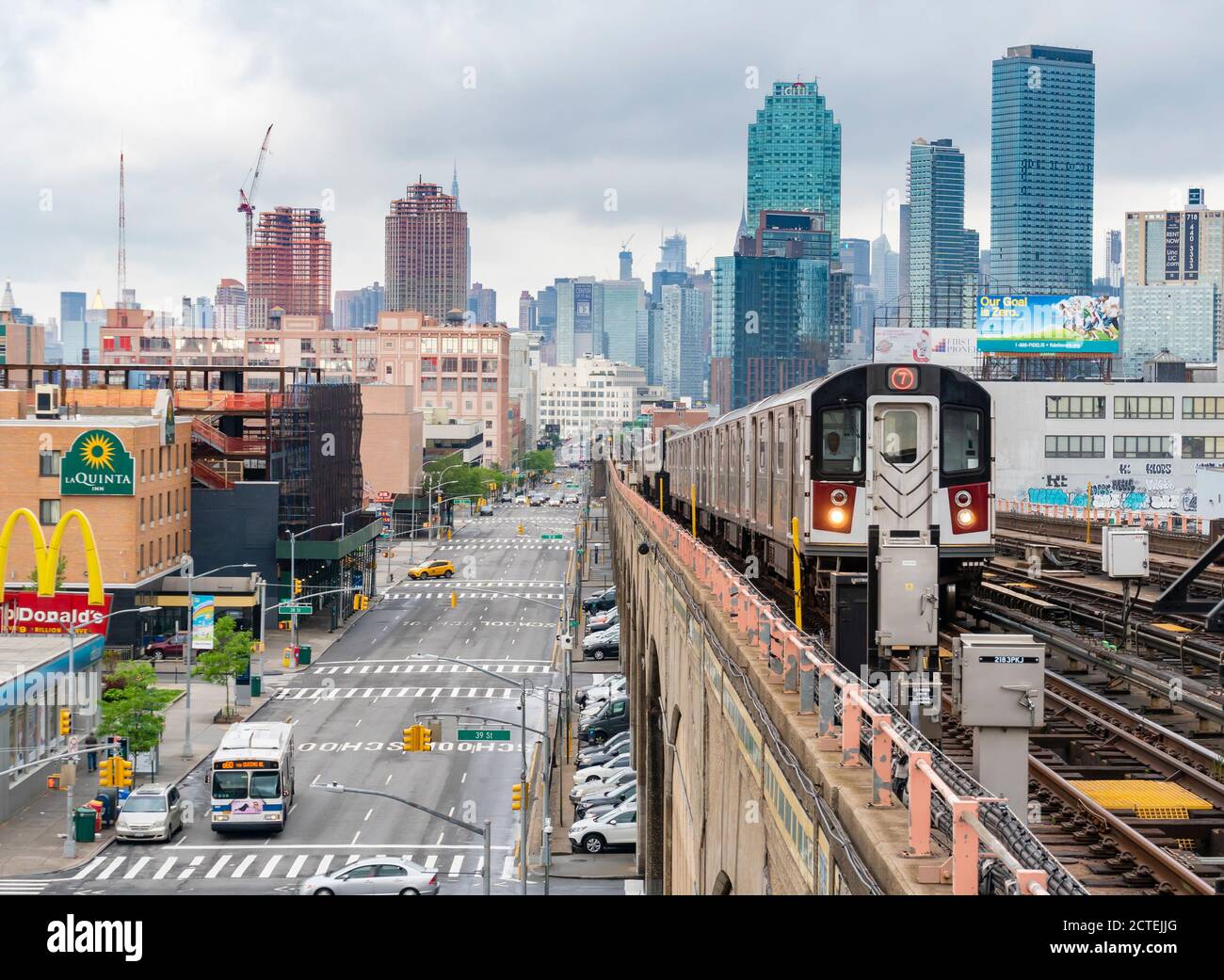 Train arriving at a station in New York Stock Photo