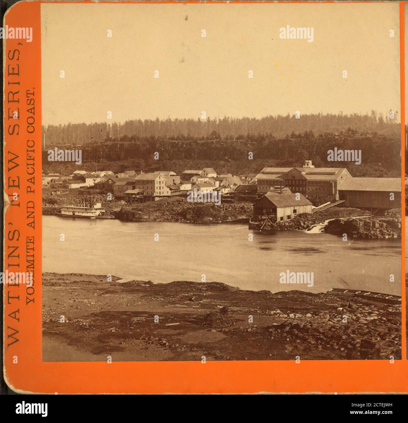 Panorama of Oregon City and the Willamette Falls., Watkins, Carleton E. (1829-1916), Oregon Stock Photo