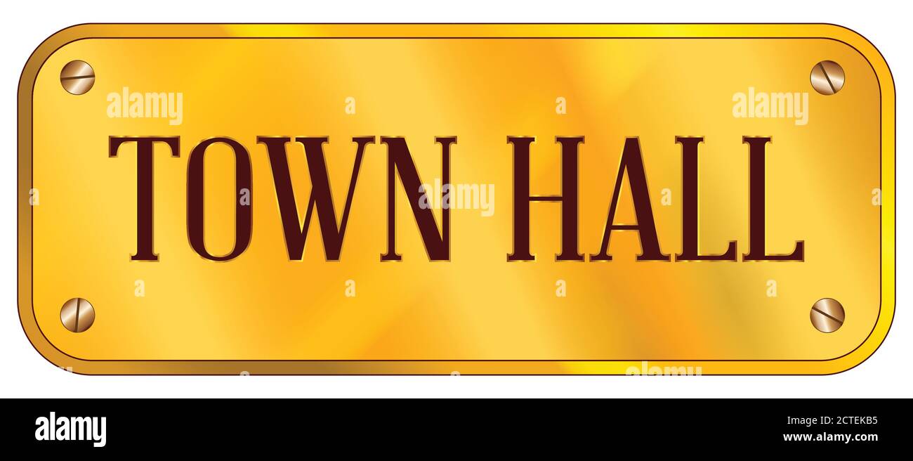 A brass plaque with the text town hall Stock Vector