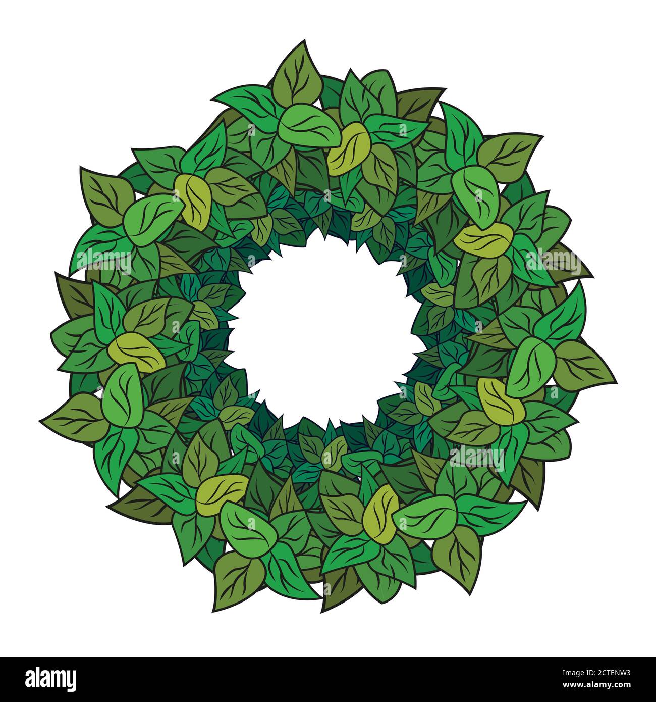 Round wreath of green leaves. Vector frame for invitations, cards and ...