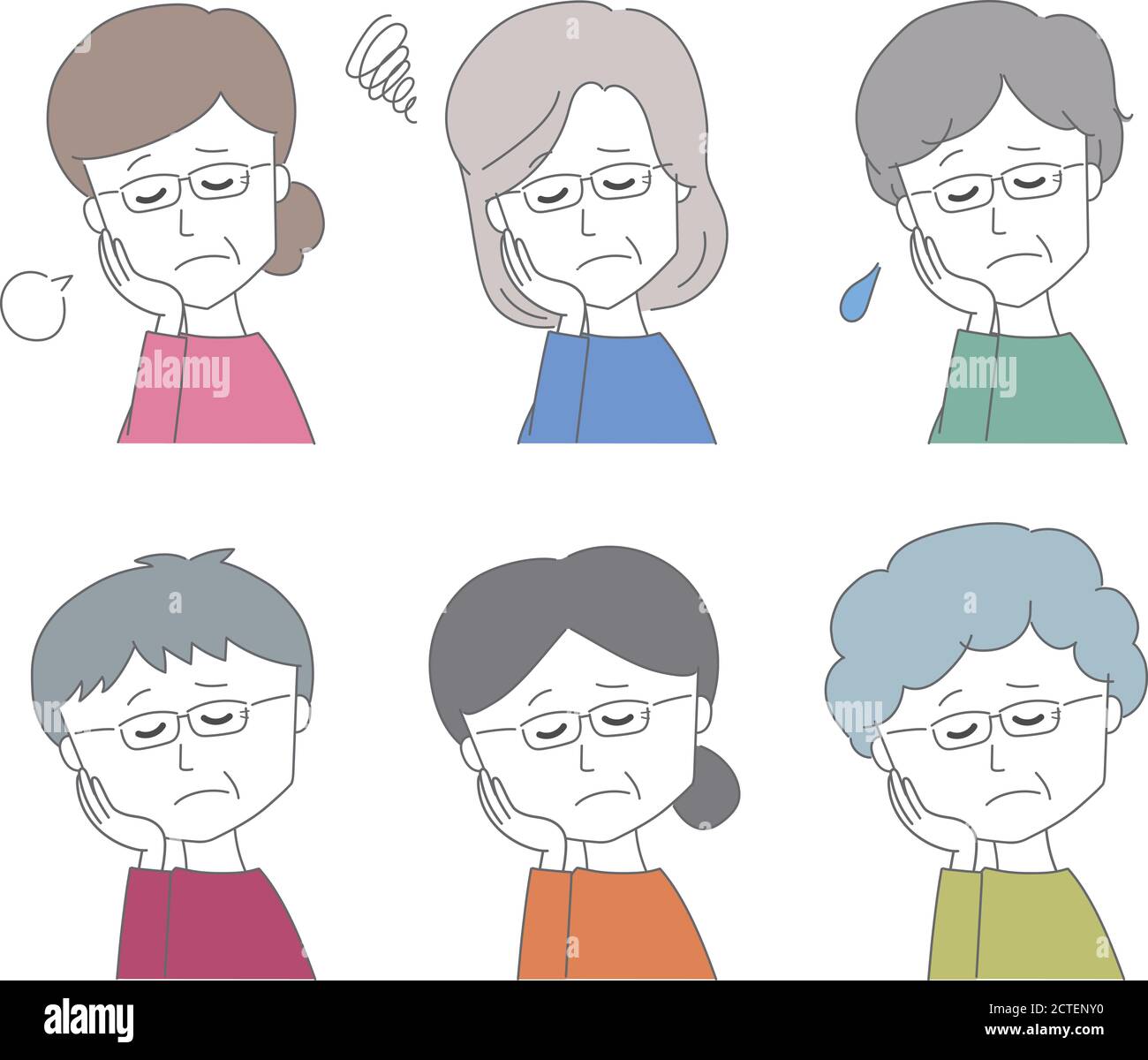 Middle aged women wearing glasses in trouble. Vector illustration isolated on white background. Stock Vector