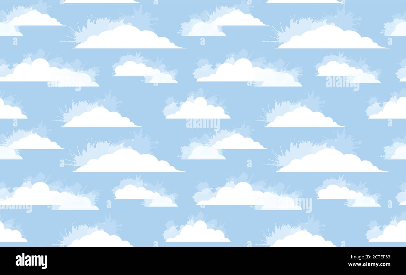 Seamless texture of white clouds with watercolor spray on blue sky ...