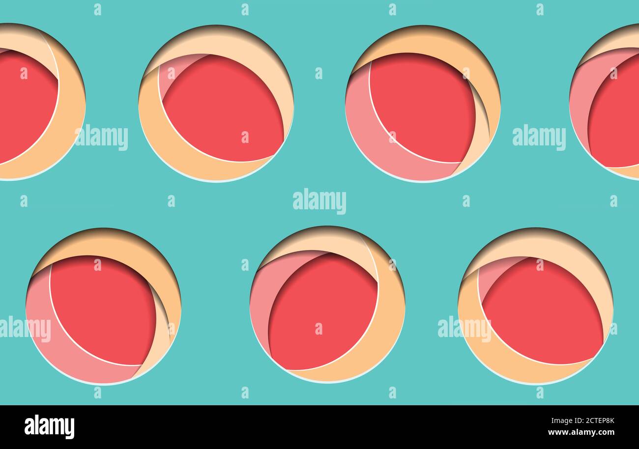 Seamless pattern with 3d circle element cut out of paper. Vector ...