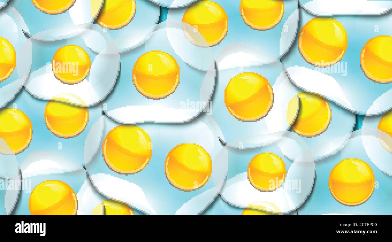 Seamless texture with fried eggs. Omelette. Vector background for your creativity Stock Vector