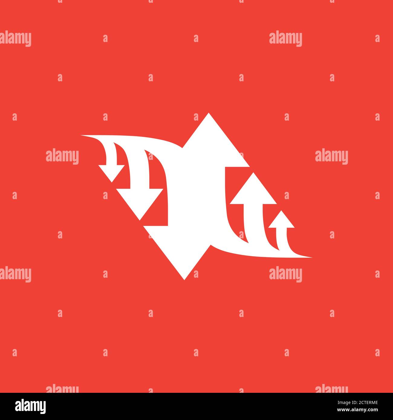 Three Arrow Sign Direction Two way. Flat Road Direction Red Vector Illustration. Stock Vector