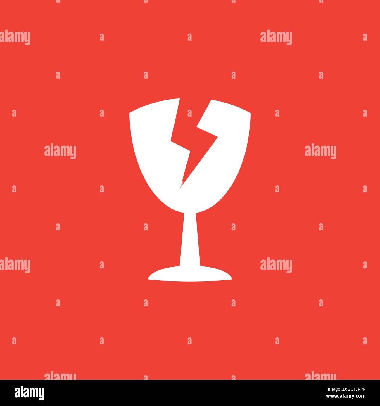 Broken Glass Icon On Red Background. Red Flat Style Vector Illustration. Stock Vector