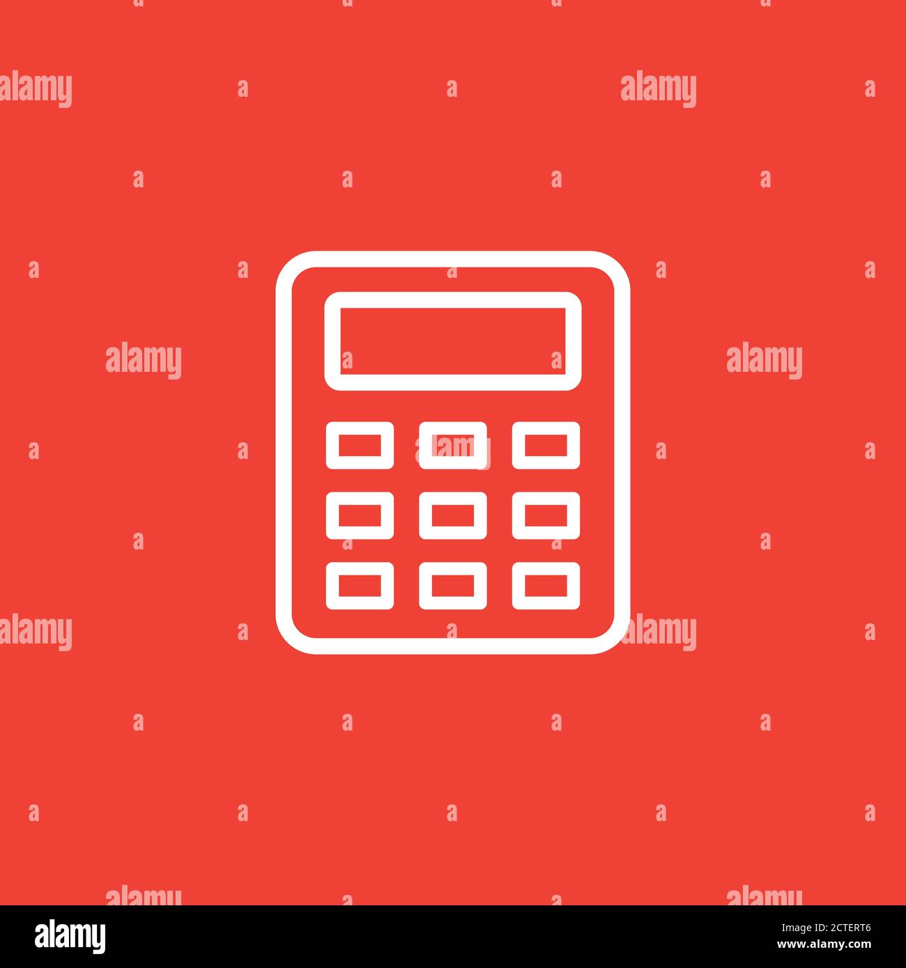 Calculator Line Icon On Red Background. Red Flat Style Vector Illustration. Stock Vector