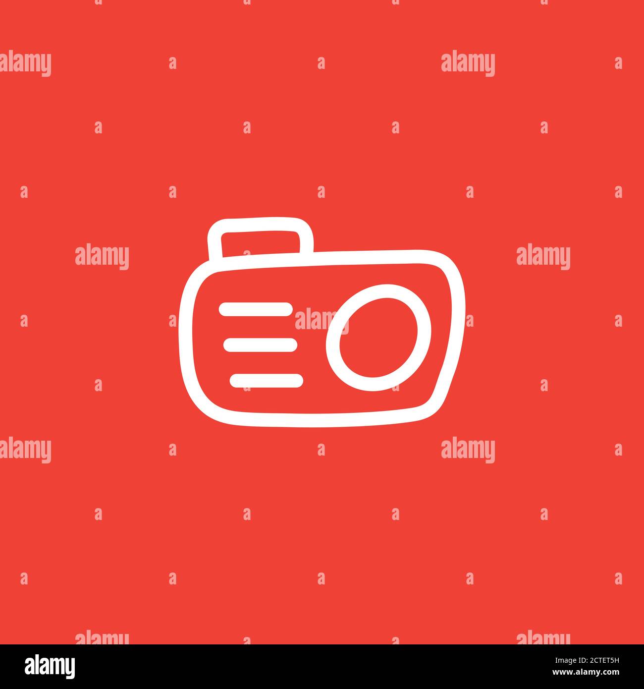Camera Line Icon On Red Background. Red Flat Style Vector Illustration. Stock Vector