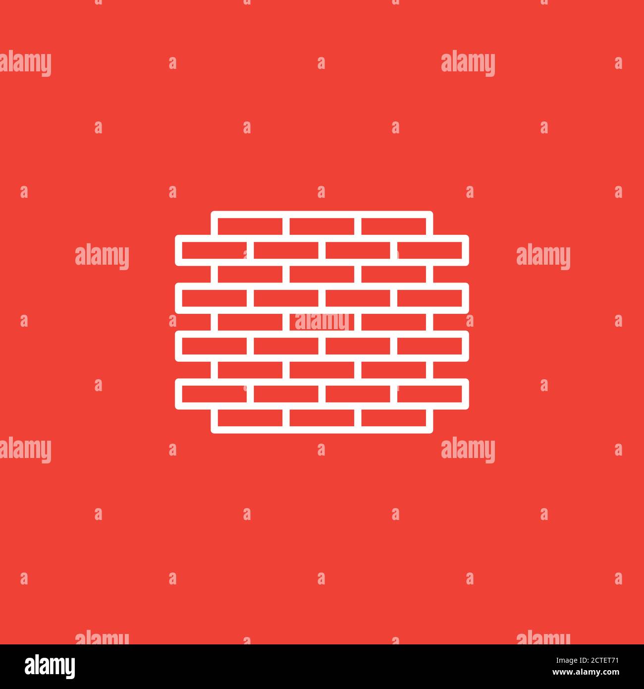 Brick Wall Line Icon On Red Background. Red Flat Style Vector Illustration. Stock Vector