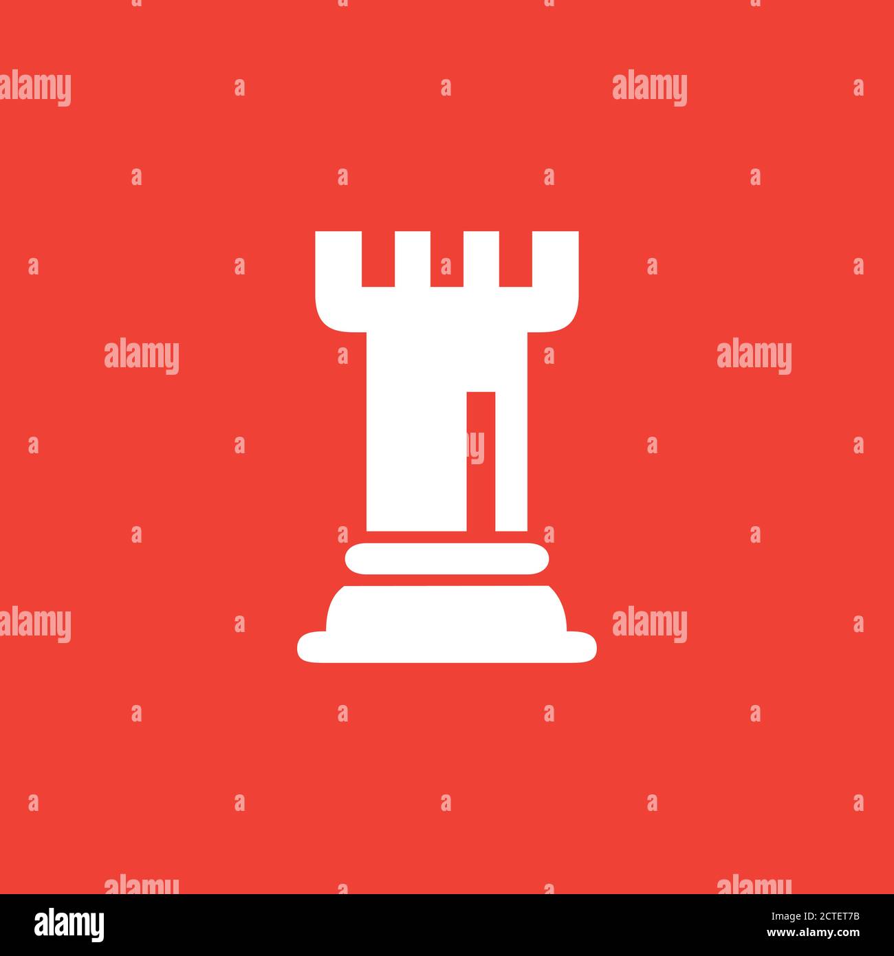 Chess Rook Icon On Red Background. Red Flat Style Vector Illustration