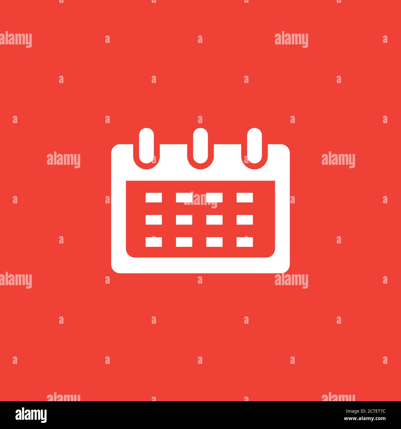Calendar Icon On Red Background. Red Flat Style Vector Illustration. Stock Vector