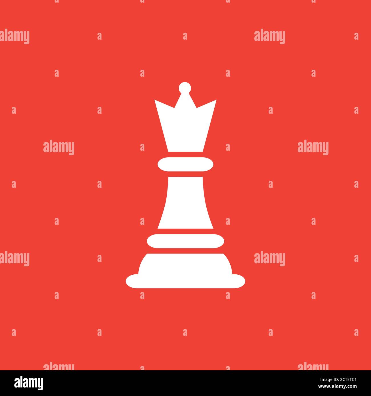 Chess Queen Icon On Red Background. Red Flat Style Vector Illustration. Stock Vector