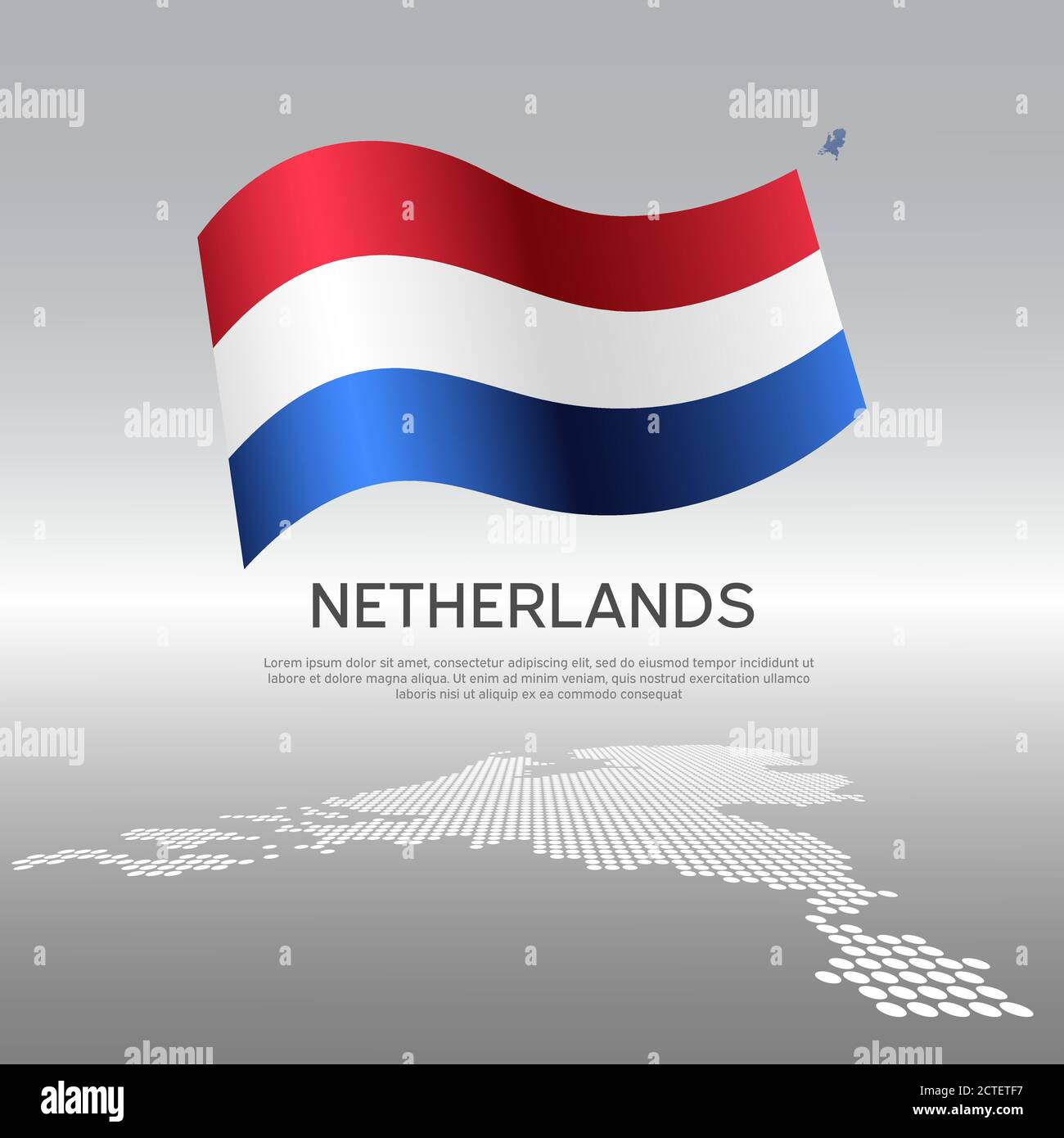 Netherlands wavy flag and mosaic map on light background. Creative ...