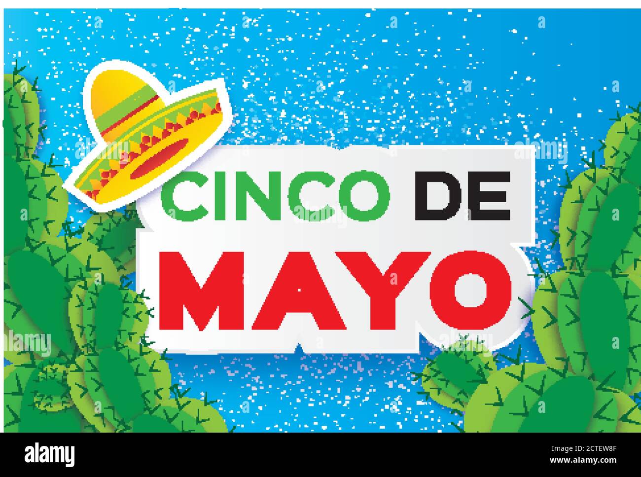 Happy Cinco de Mayo Greeting card. Origami Mexican sombrero hat,  succulents. Mexico, Carnival. Blue background with paper cut cactus. text.  Vector ill Stock Vector Image & Art - Alamy