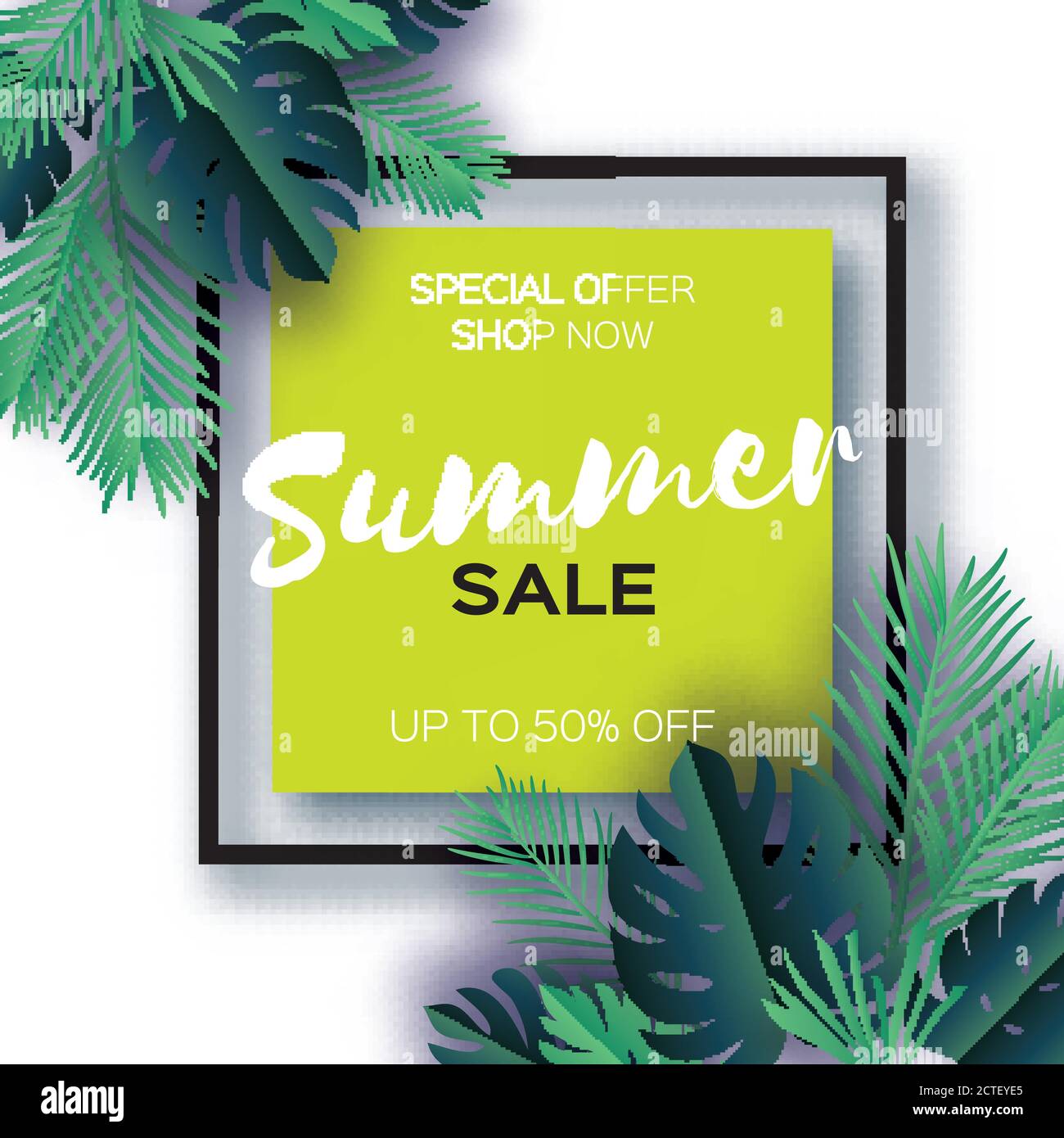Trendy Summer Sale Template banner. Paper cut art Tropical palm leaves ...