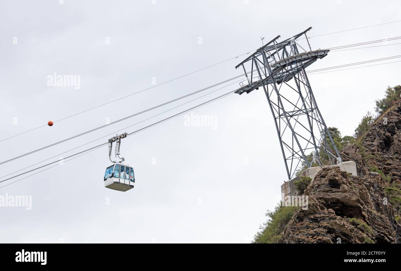 Cable car in Switzerland, white cable car Stock Photo