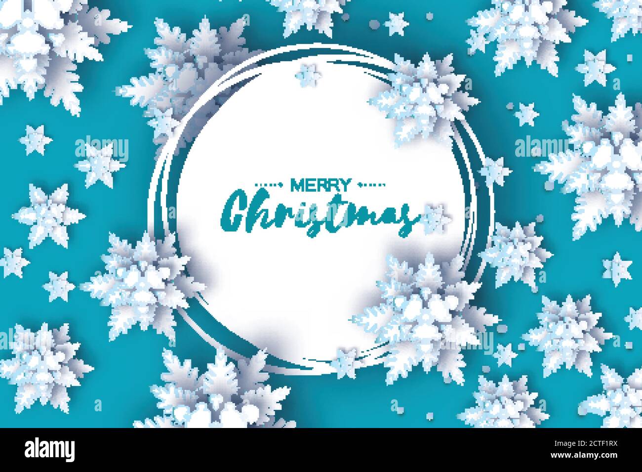 Origami Snowfall. Merry Christmas Greetings card. White Paper cut snow ...