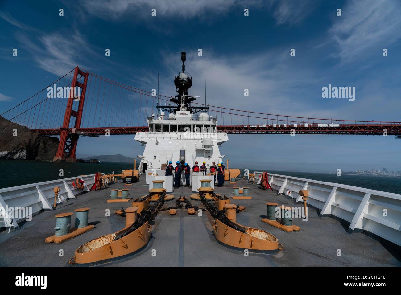 Coast Guard Cutter Waesche transits under the Golden Gate Bridge, San