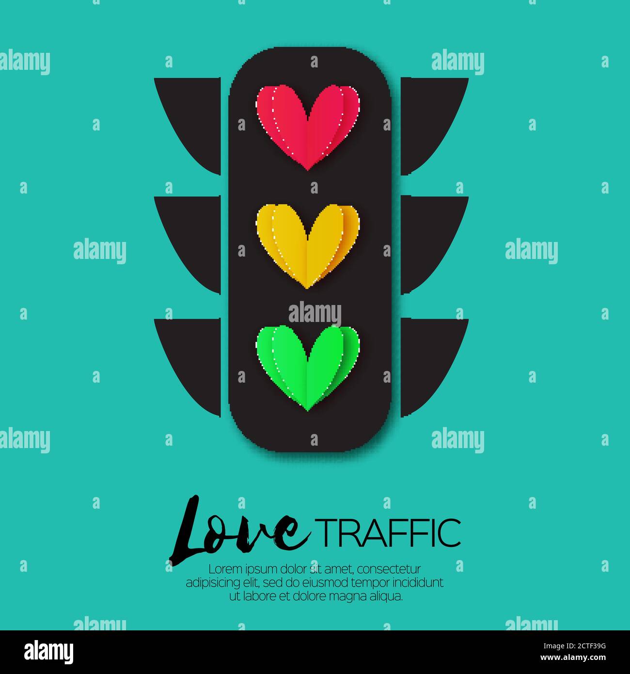 Love Lights. Traffic lights. Creative Concept. Romantic card on sky