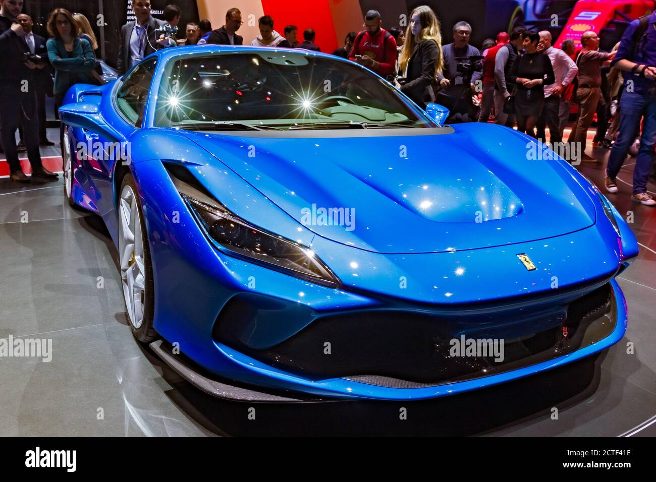 Ferrari F8 Tributo sports car at the 89th Geneva International Motor Show. Geneva, Switzerland - March 5, 2019. Stock Photo