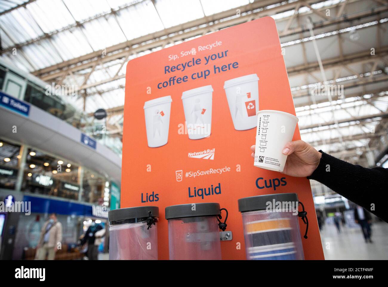 Recycle coffee cups london waterloo station hires stock photography