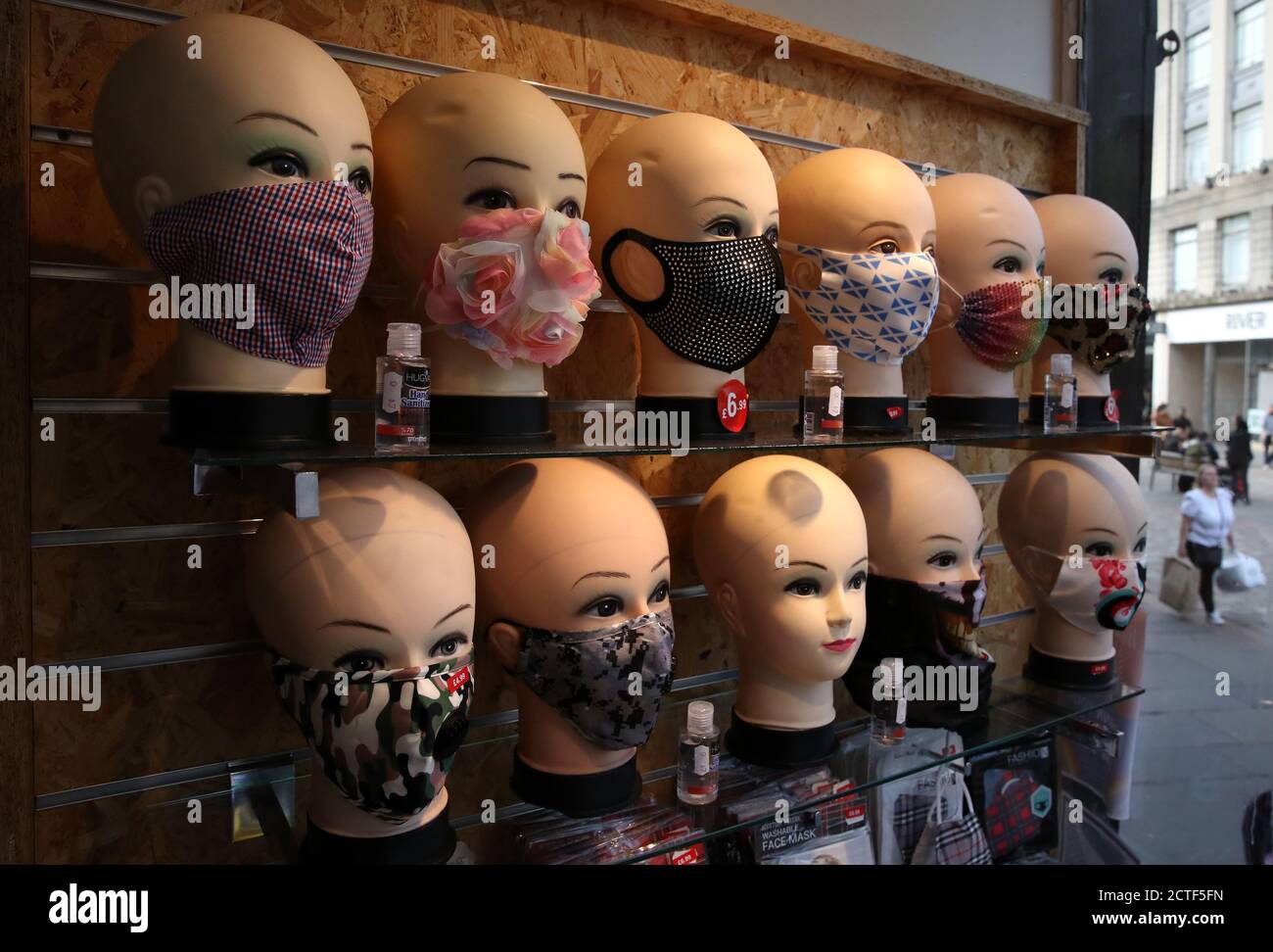 The changing face of the high street. Face masks on display at the