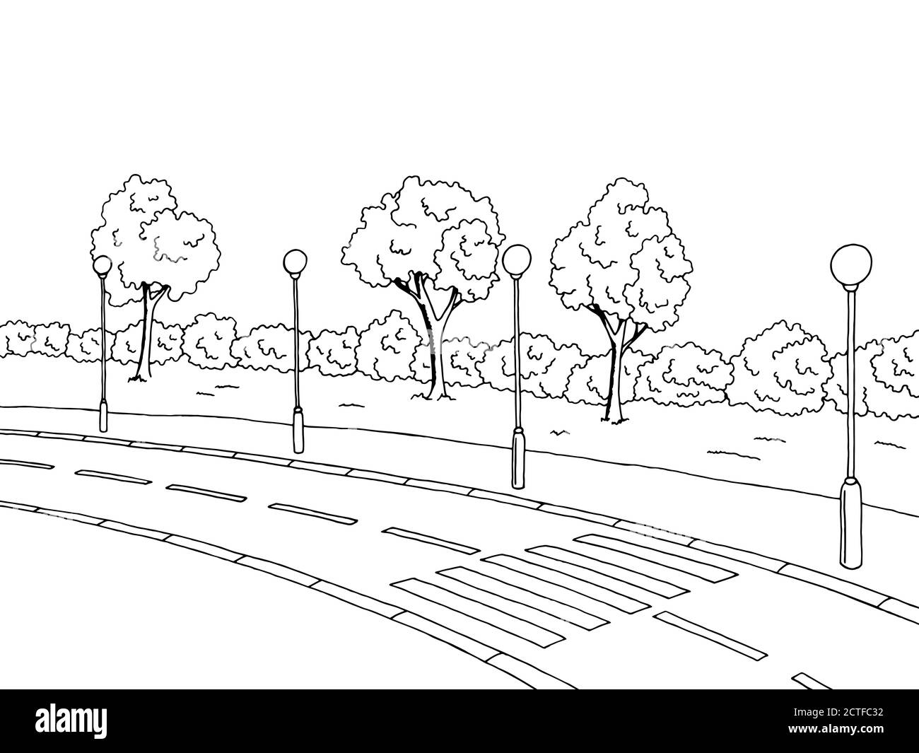Crosswalk road graphic art black white landscape illustration vector Stock Vector