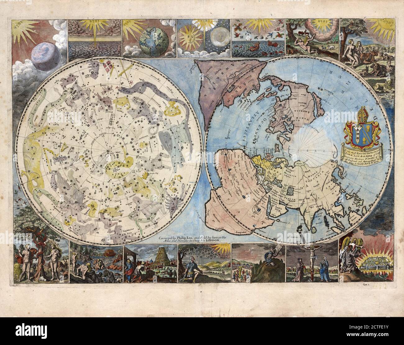 Map of the heavens and the earth, cartographic, Maps, 1699, Lea, Philip (fl. 1683-1700 Stock Photo